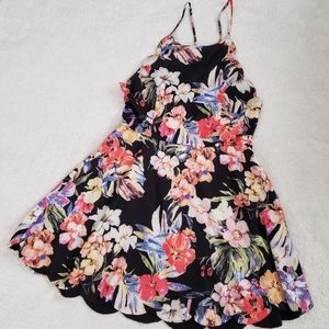 LUXXEL Tropical Floral Mini Dress with Scalloped Details